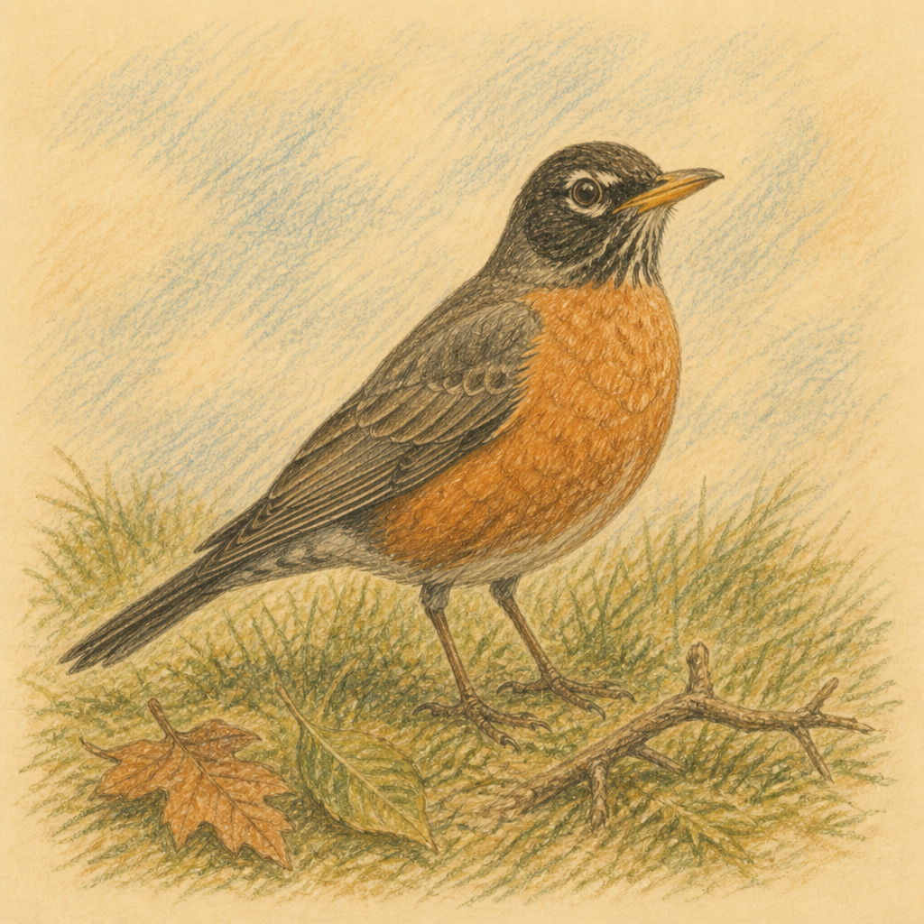 American robin colored-pencil sketch